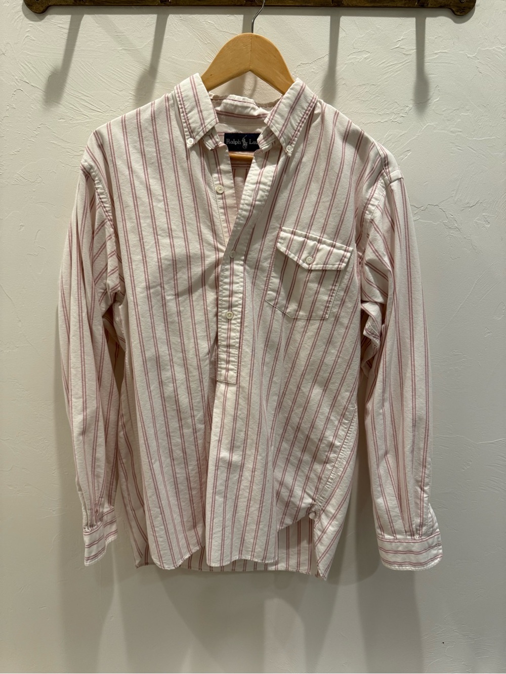 Ralph Lauren White Shirt with Pink Stripes — Button-Down Casual